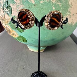 Vintage Brown Tortoise Glass Rhinestone Armlet West Germany